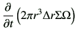 $\displaystyle \frac{\partial}{\partial t} \left( 2\pi r^3 \Delta r \Sigma \Omega \right)$