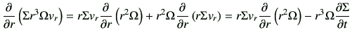 $\displaystyle \frac{\partial}{\partial r} \left( \Sigma r^3 \Omega v_r \right) ...
...rtial r}\left(r^2 \Omega \right) -r^3 \Omega \frac{\partial \Sigma}{\partial t}$