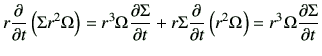 $\displaystyle r \frac{\partial }{\partial t}\left(\Sigma r^2 \Omega\right) = r^...
...tial t} \left(r^2 \Omega\right) = r^3 \Omega \frac{\partial \Sigma}{\partial t}$