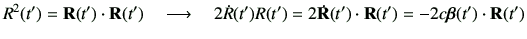 $\displaystyle R^2(t')= {\bf R}(t')\cdot {\bf R}(t') \quad \longrightarrow \quad...
...R(t')= 2\dot{{\bf R}}(t')\cdot {\bf R}(t')= -2c \bm{\beta}(t')\cdot {\bf R}(t')$