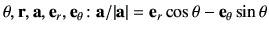 $ \theta, {\bf r,a},{\bf e}_r,{\bf e}_\theta \colon {\bf a/\vert a\vert}={\bf e}_r \cos\theta -{\bf e}_\theta \sin\theta$