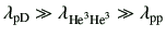 $\displaystyle \lambda_{\rm pD} \gg \lambda_{{\rm {He}^{3}}{\rm {He}^{3}}} \gg \lambda_{\rm pp}$