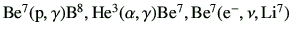 $ {\rm Be^7(p,\gamma)B^8,He^3(\alpha,\gamma)Be^7,Be^7(e^-,\nu,Li^7)}$