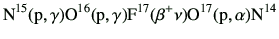 $\displaystyle {\rm N^{15}(p,\gamma)O^{16}(p,\gamma)F^{17}(\beta^+\nu)O^{17}(p,\alpha)N^{14} }$