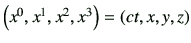 $ \left(x^0,x^1,x^2,x^3\right) = \left(ct,x,y,z\right)$