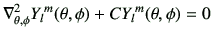 $\displaystyle \nabla^2_{\theta,\phi} {Y_l}^m(\theta,\phi) + C {Y_l}^m(\theta,\phi) =0$