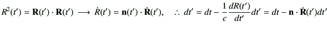 % latex2html id marker 3220
$\displaystyle R^2(t') = {\bf R}(t')\cdot{\bf R}(t')...
...e \, dt' = dt -\frac{1}{c}\di{R(t')}{t'}dt' =dt - \vn\cdot \dot{{\bf R}}(t')dt'$